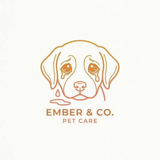 A sad, adorable puppy looking down with watery eyes, depicted in minimalist amber line art