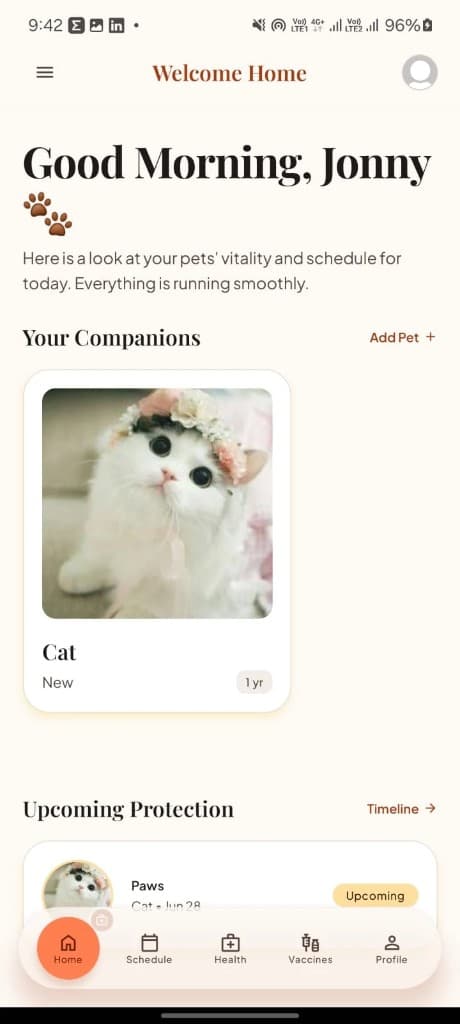 PetCarePro home companions screen